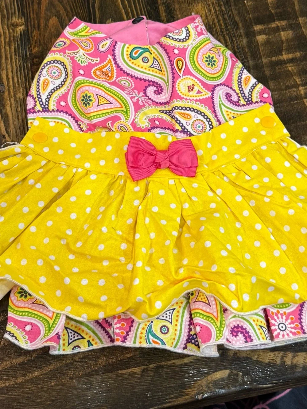 Pink and Yellow Paisley Polka Dot Dog Dress